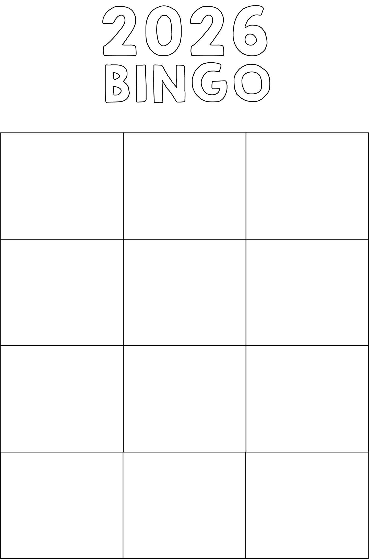 2026 Bingo Card Template