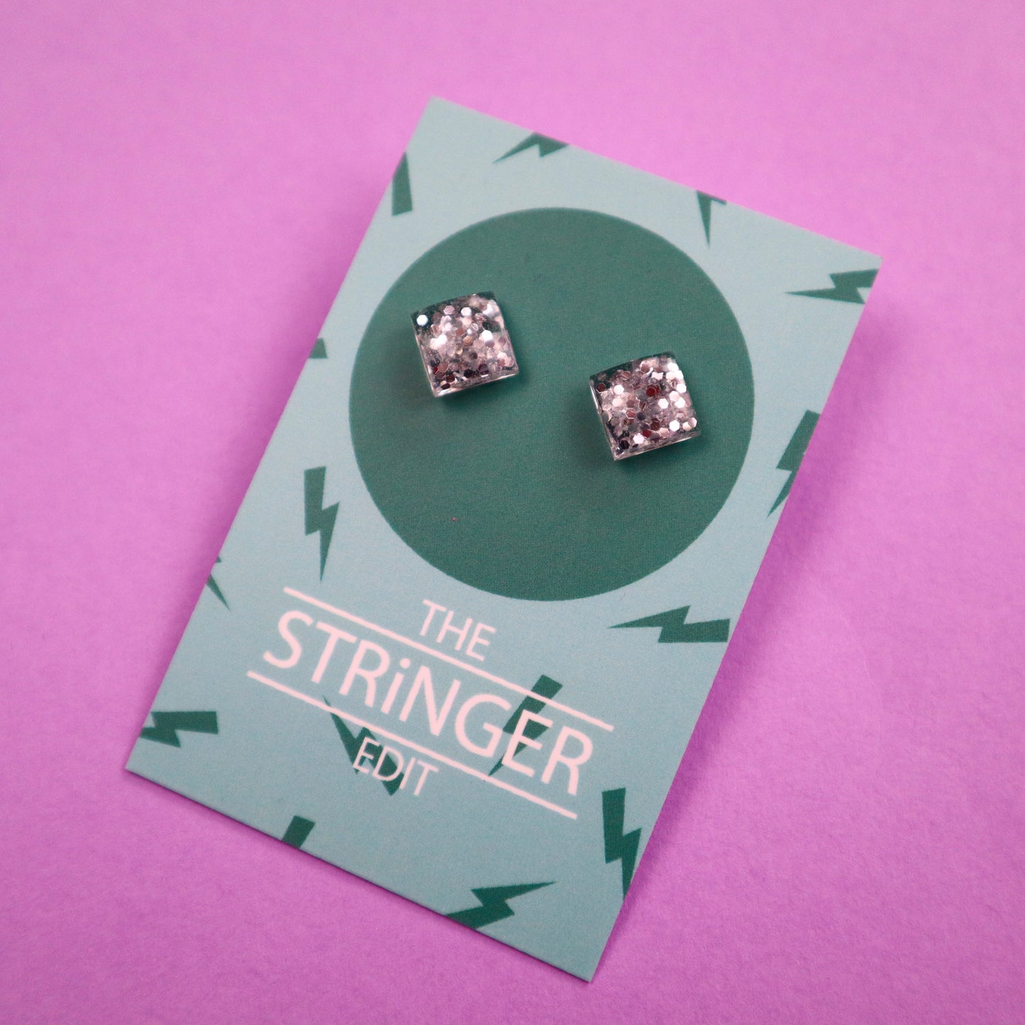 Silver Glitter Studs