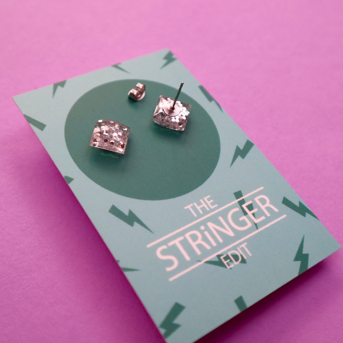 Silver Glitter Studs