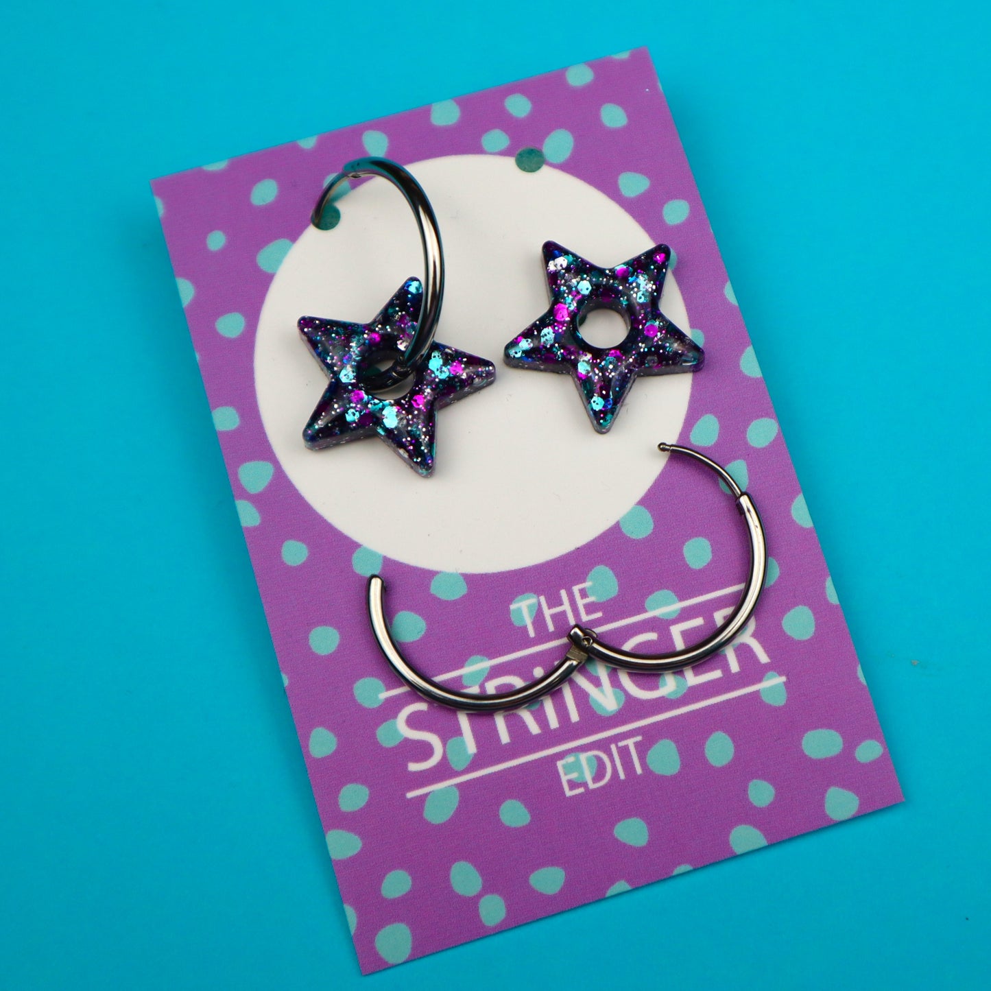 Galaxy Glitter Star Hoops