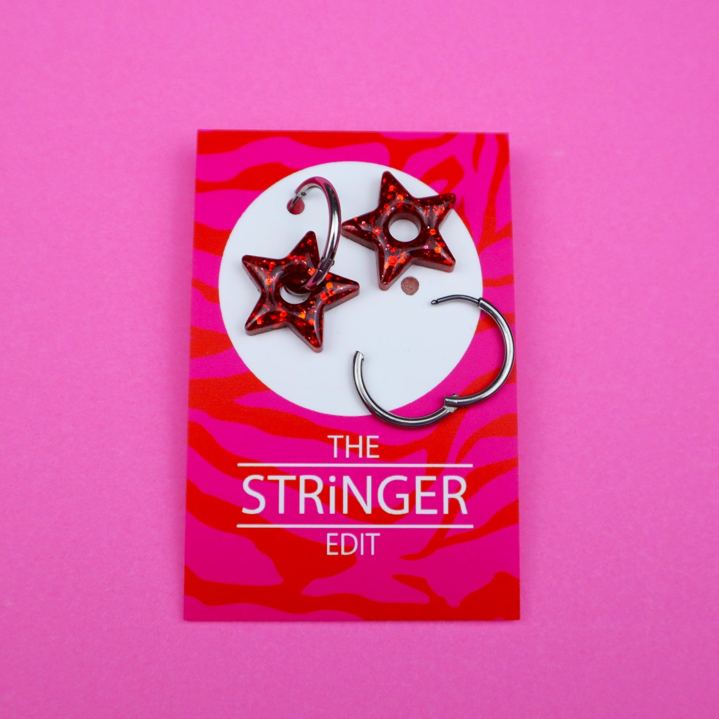 Red Glitter Star Hoops