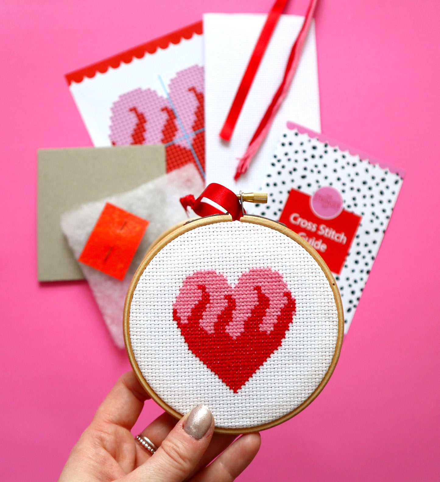 Red Flaming Heart Cross Stitch Kit